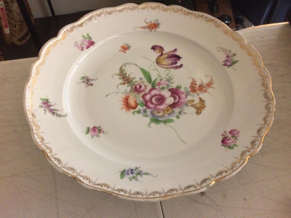 Antique P Donath Germany Large Hand Painted Porcelain Bowl Dresden Flowers Gold