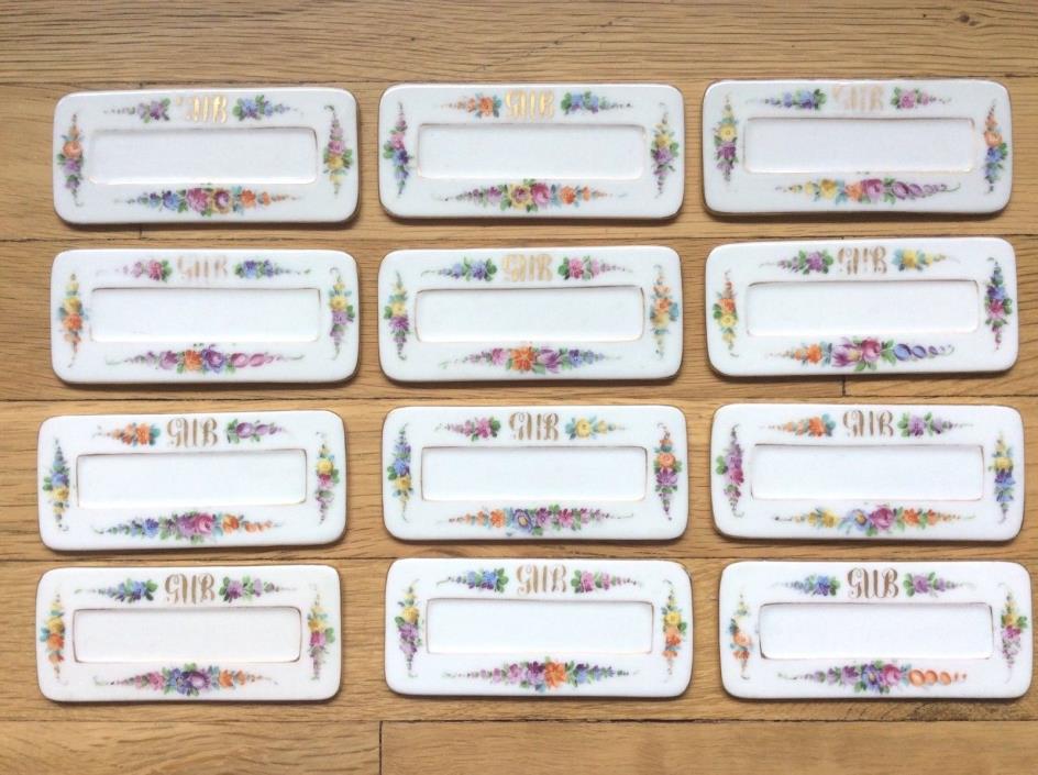 12 DRESDEN Germany Hand Painted Porcelain Gold Floral PLACE CARDS Name Plates