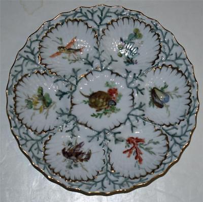 Antique Dresden Oyster Plate, Hand Painted Individual Scenes in Wells