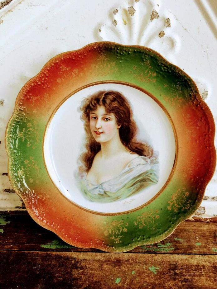 Vintage DRESDEN signed Portrait Plate Victorian Woman 9.25