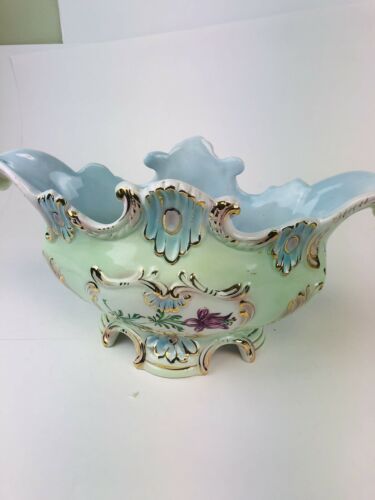 Vintage Floral Porcelain Centerpiece  planter Bowl Oval