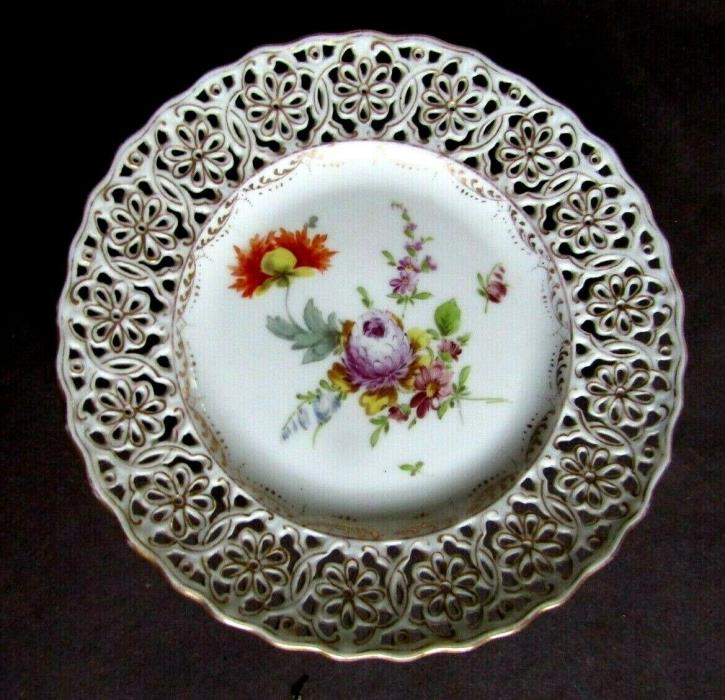 RK Dresden Germany porcelain plate  Reticulated Floral Plate 7