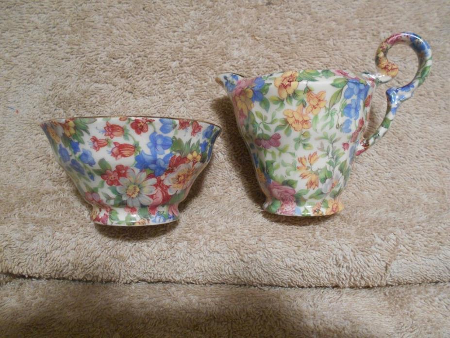 PORTLAND CHINTZ Creamer & Sugar CZECHOSLOVAKIA ERPHILA Tea Size 840