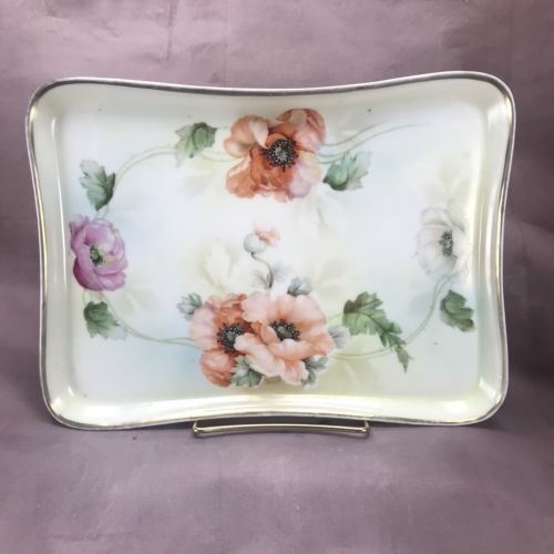 ES Prussia Prov Saxe Dresser Tray Red & Pink California Poppies