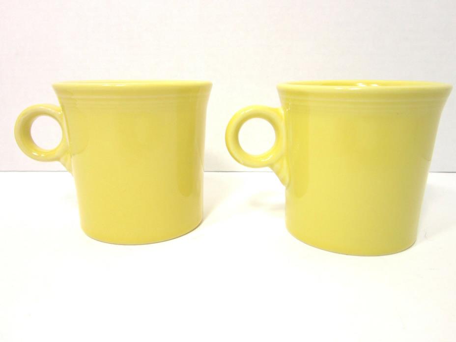 2 HLC Homer Laughlin Fiesta Yellow Coffee Cup Mugs with Tom & Jerry Ring Handles