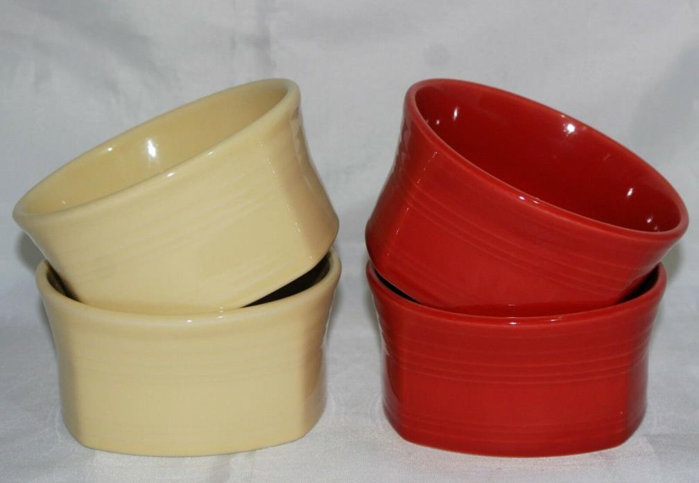 Fiesta Bowls Lot 4 Square Cereal Red Light Yellow Contemporary Homer Laughlin