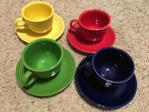 Lot Of 4 Fiesta Coffee Cups With Saucers Fiestaware Homer Laughlin
