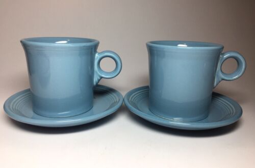 Fiesta Perwinkle Blue Coffee Tom And Jerry Mug And Saucer Fiestaware ~ 2 Sets