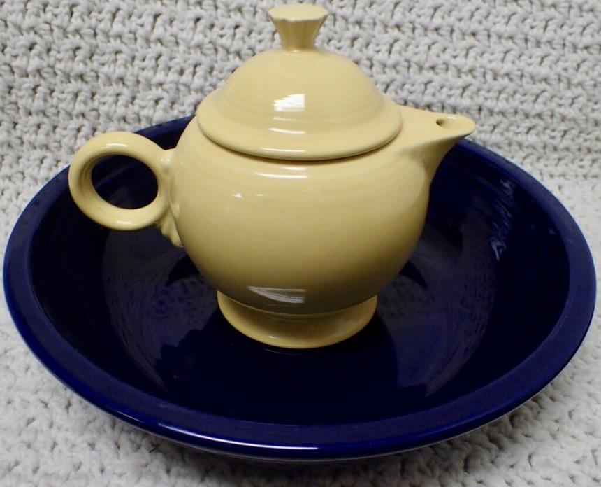 Fiestaware Fiesta Ware Yellow Lidded Teapot & Large Blue Bowl