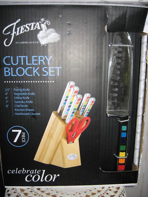 Fiesta MASQUERADE 7 PC. CUTLERY OAK BLOCK SET  - NIB