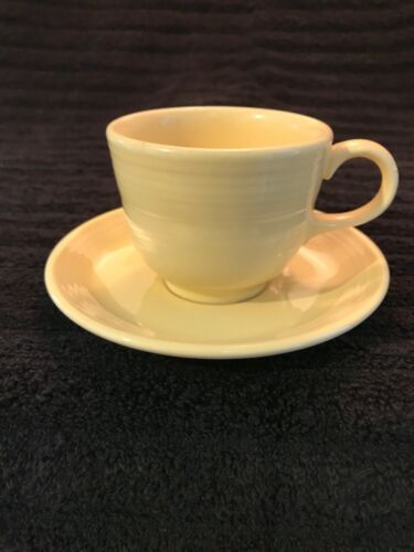 Mint Fiesta Ware Yellow Flat Tea Cup Coffee Mugs and Saucers