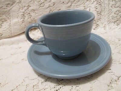 One Homer Laughlin Fiesta Ware Blue O-Handled Coffee Cup and Saucer Set