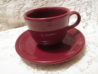 One Homer Laughlin Fiesta Ware Maroon O-Handled Coffee Cup and Saucer Set