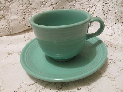 One Homer Laughlin Fiesta Ware Green O-Handled Coffee Cup and Saucer Set