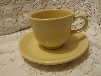 One Homer Laughlin Fiesta Ware Yellow O-Handled Coffee Cup and Saucer Set