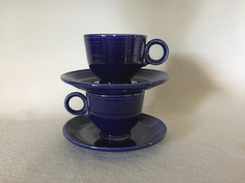 2 Vintage COBALT BLUE Fiesta Ware Tea Cups & Saucers Free U.S. Shipping