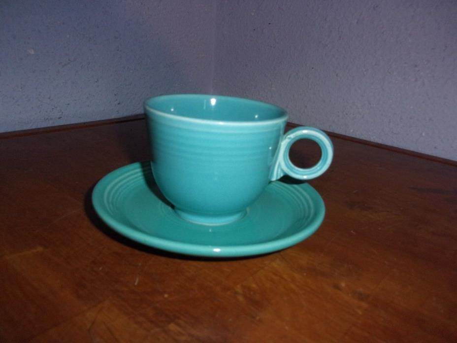 Fiesta Ring Handle Coffee Tea cup & Saucer  Turquoise Fiestaware