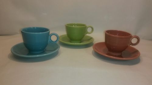 ? Lot of 3 Vintage Fiestaware 1960's Tea Cups & Saucers Sets 1950's & 1960's F/S