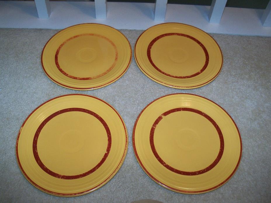 SET of 4 Rare Fiesta Ware Striped Maroon And Yellow Plates Vintage USA HLO 9 1/2