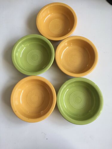 5 Vintage Fiesta ware Original Chartreuse Yellow 5 1/2” Cereal Soup Bowls