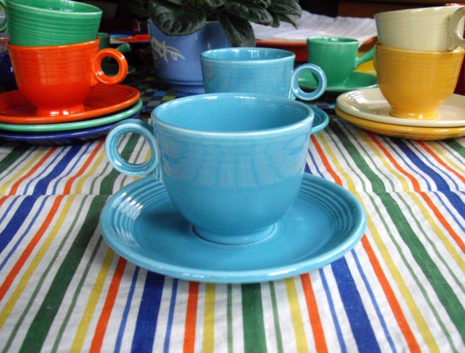 Vintage Fiesta TURQUOISE Blue  TEA CUP +  SAUCER  ~