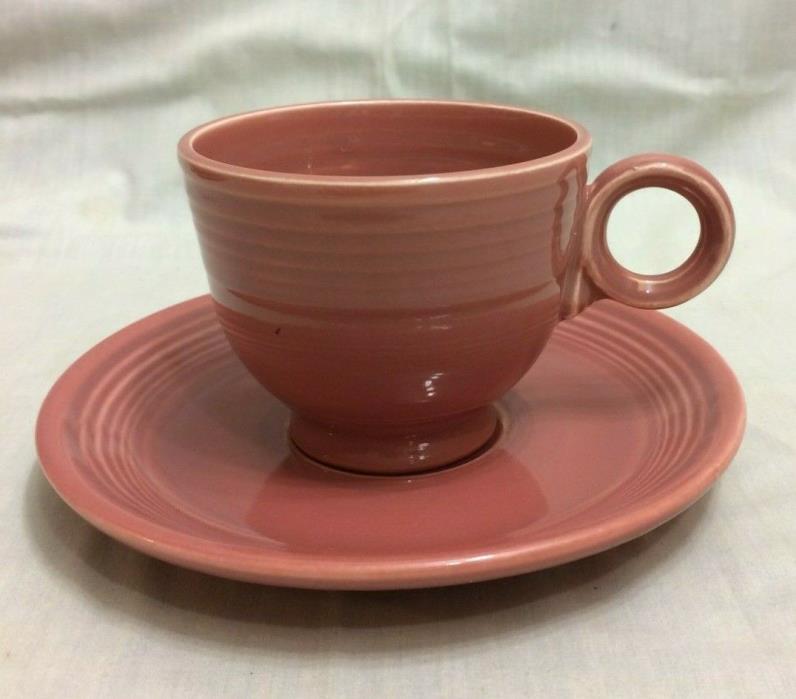 VTG~FIESTA ROSE (PINKISH BROWN) RING HANDLE CUP WITH SAUCER~1950-1959~MINT COND