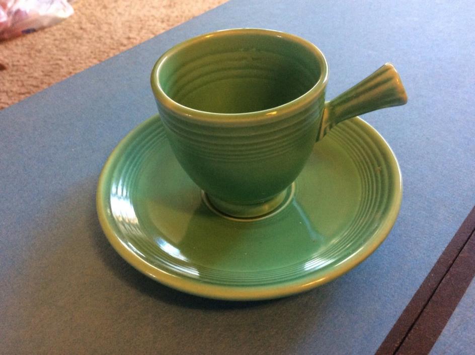VINTAGE  GREEN  FIESTA DEMI TASSE CUP AND  SAUCER- FIESTAWARE   MINTY