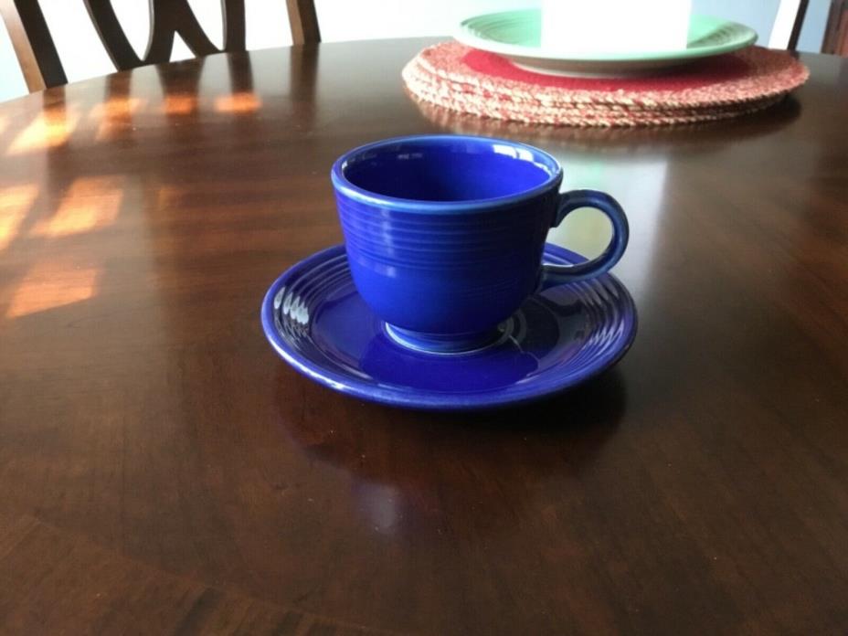 fiestaware vintage sapphire blue cup & saucer