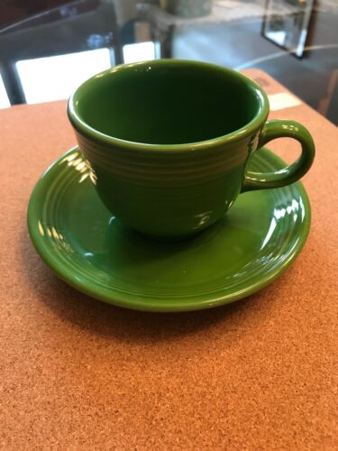 Vintage FIESTA 1950's MEDIUM GREEN CUP and SAUCER ~ Fiestaware by Laughlin