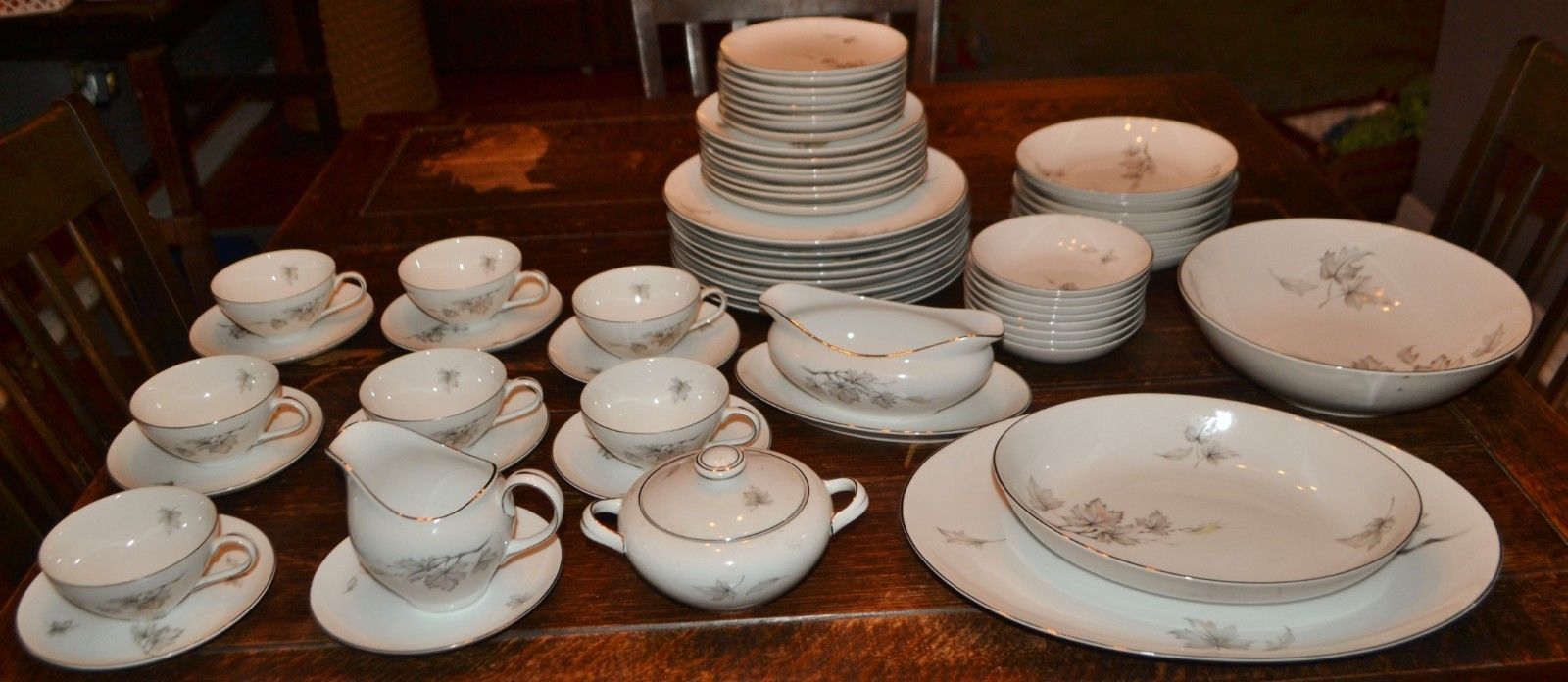 53 Piece Sone China Made in Japan 1832 Dish Set - Maple Leaf, White with Silver