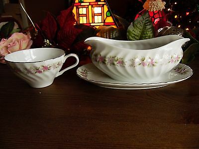 2 PC. DANSICO FINE CHINA MADE IN JAPAN GRAVY BOAT W/ATTACH PLATE & CUP TEAHOUSE