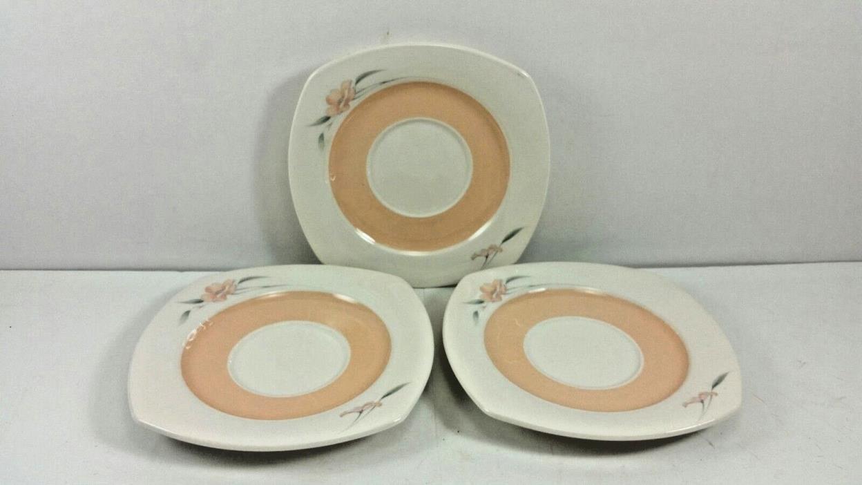 Nikko Quadrille Peach Glow 6 inch Saucer Floral Lot of 3