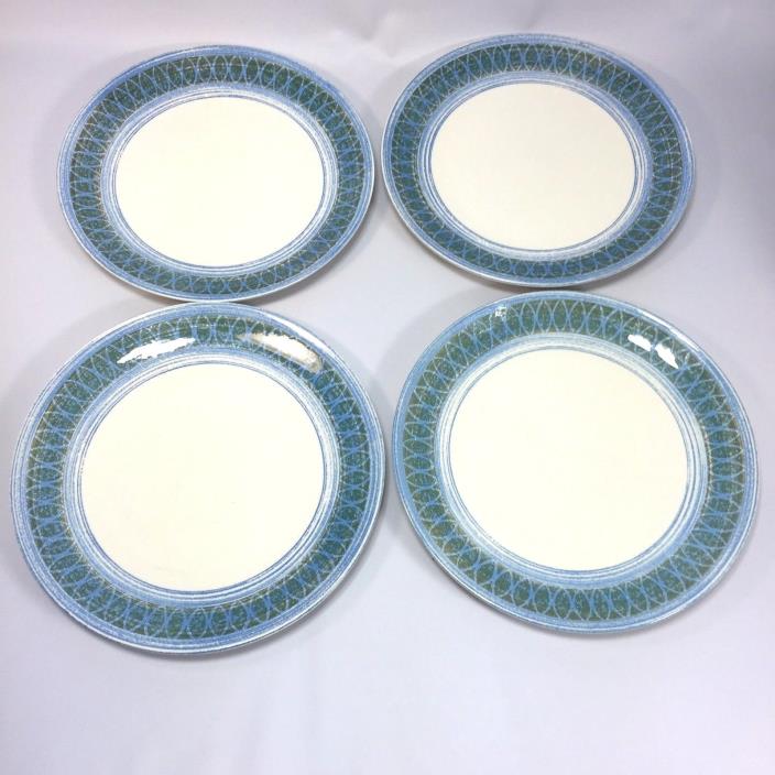 4 Vintage Royal China Dinner Plates Royal Ironstone Blue Brown Retro Pattern