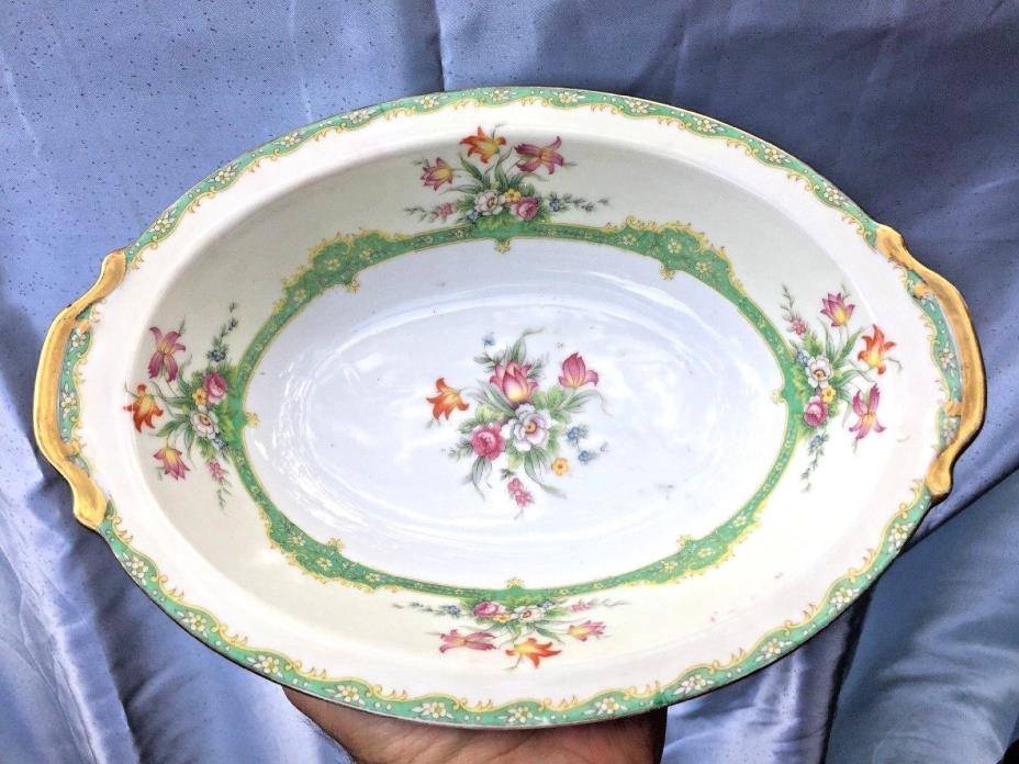 Rare REGAL CHINA OVAL SERVING BOWL French Countr FLOWERS SCROLLS GOLD JAPAN ??j8