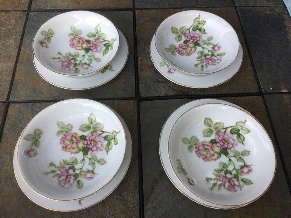 Antique FUJI CHINA MINUET Floral 4 Dessert Bowl + 4 Sandwich Plate SET OF 8 ??J8