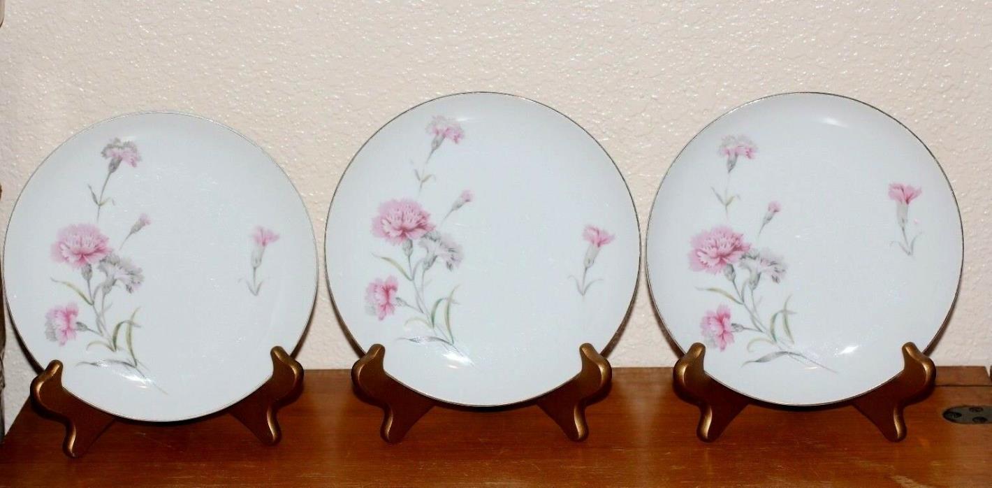 Vtg Royal Court Fine China Carnation (3) Salad Plates 7 1/2