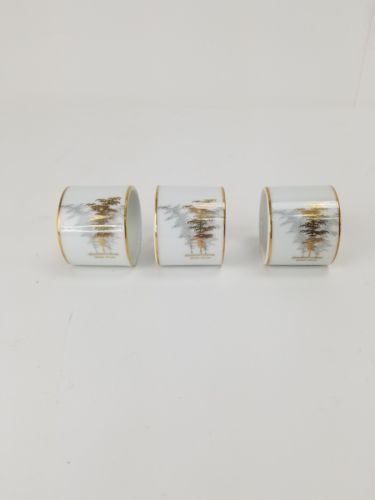 Fukagawa Arita Gold Bamboo Japan Hand Painted Napkin Holder Ring Set of 3