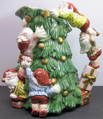 2 Qt. Fitz and Floyd Old World Christmas Elves Trim Tree Pitcher Ceramic Unused