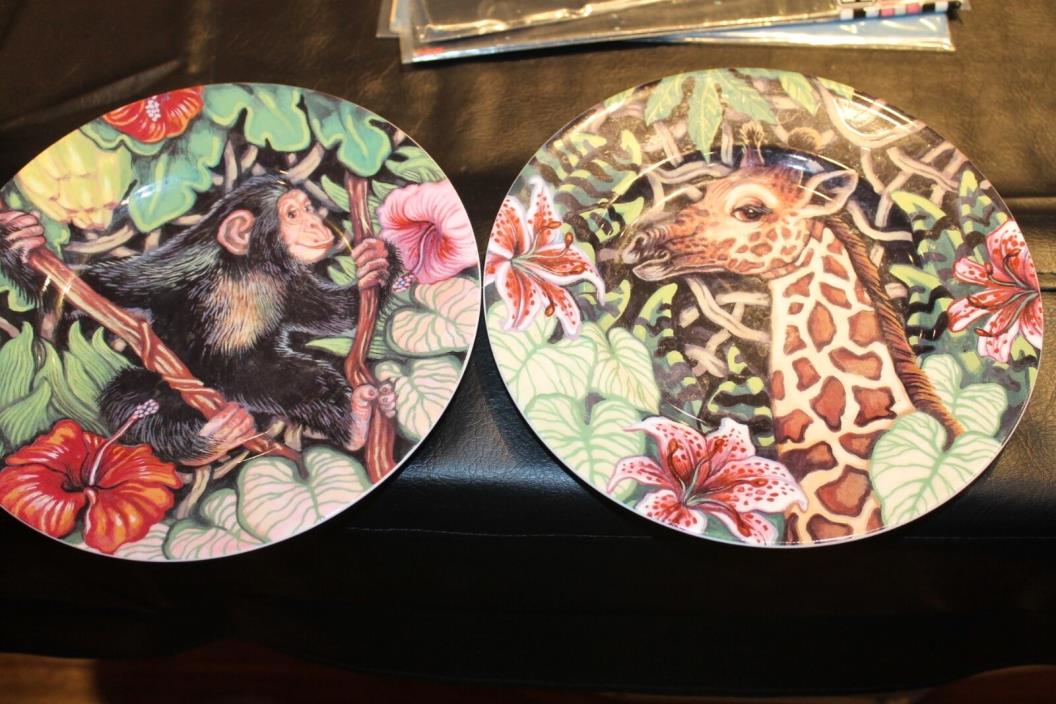 Fitz & Floyd Exotic Animal Lot of 2 Salad Plate Giraffe Monkey
