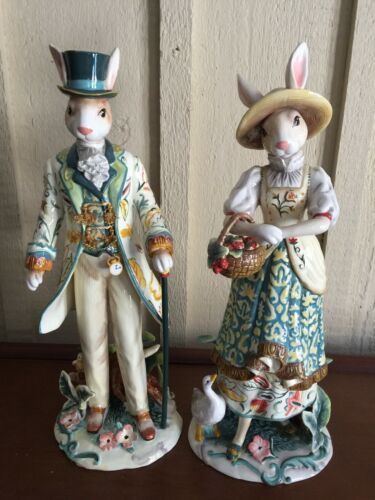 Fitz and Floyd Dapper Rabbits standing female and male both ! new in box