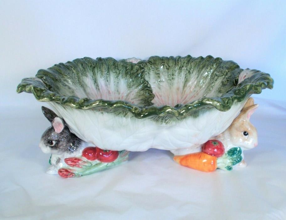 Fitz & Floyd Large Cabbage Bowl with Rabbit Feet EASTER Bunny Serving Dish