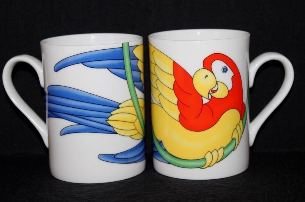 Lot of 2 1979 Fitz And Floyd FF64 Parrot In Ring Tropical Motif Tea Mugs