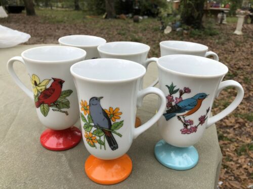 Great For Easter. Six Gorgeous Handpainted Birds Tea/Coffee mugs. Multicolored