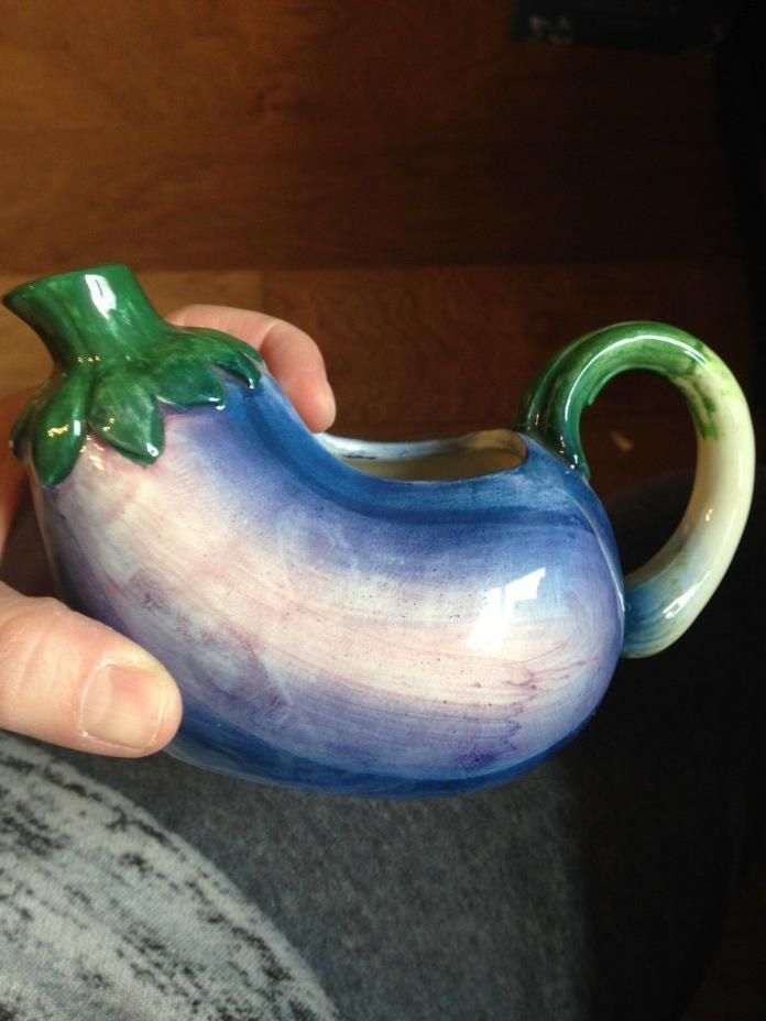 VINTAGE COLORFUL CERAMIC FITZ AND FLOYD EGGPLANT CREAMER WITH FREE SHIPPING