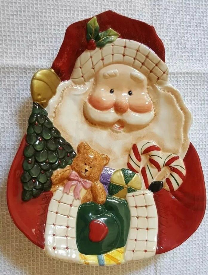 Fitz and Floyd Fireplace Santa Tray Plate Platter Christmas 11 1/2