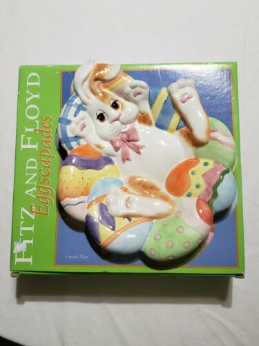 Retired 2003 Fitz & Floyd Easter Egg Rabbit EGGSCAPADES Canape Tray Plate