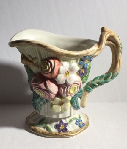 Fitz & Floyd Woodland Springs CREAMER Roses Butterfly Flowers Pink Yellow Green