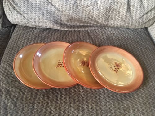 4 Fitz And Floyd Del Vino Grapevine Bread Plates Yellow Orange Trim Grapes FF 6”