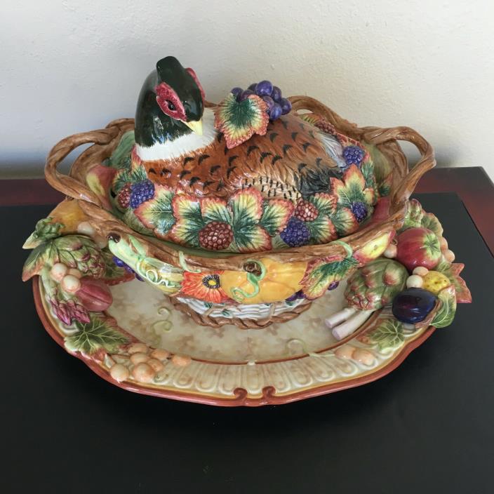 Fitz & Floyd Pheasant Tureen with Platter Underplate Classic