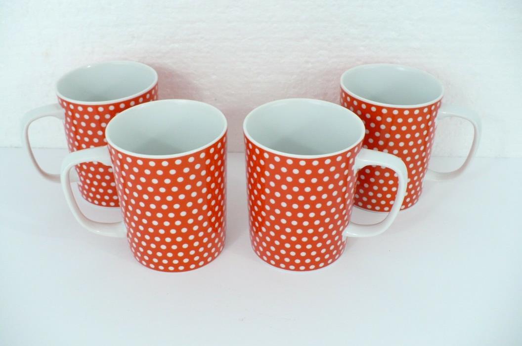 4 FITZ & FLOYD  Red White Polka Swiss Dots Coffee Mugs